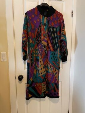 VINTAGE 1980s 1990s mohair blend coatigan sweater coat cardigan long abstract